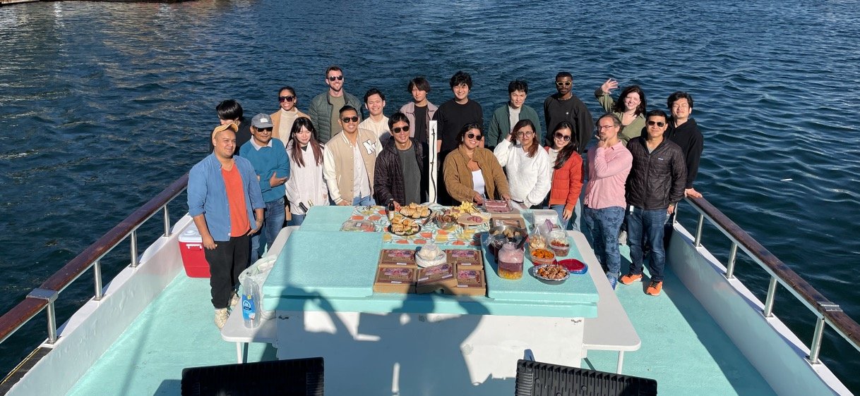 Private group gathered with food on Sea Trek during a charter cruise